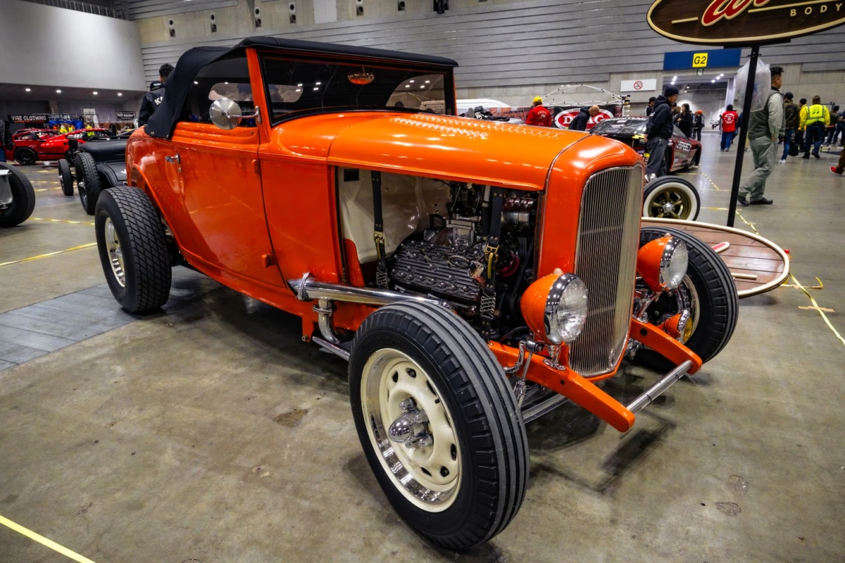 A 1932 Ford Roadster Hot Rod at a car event.