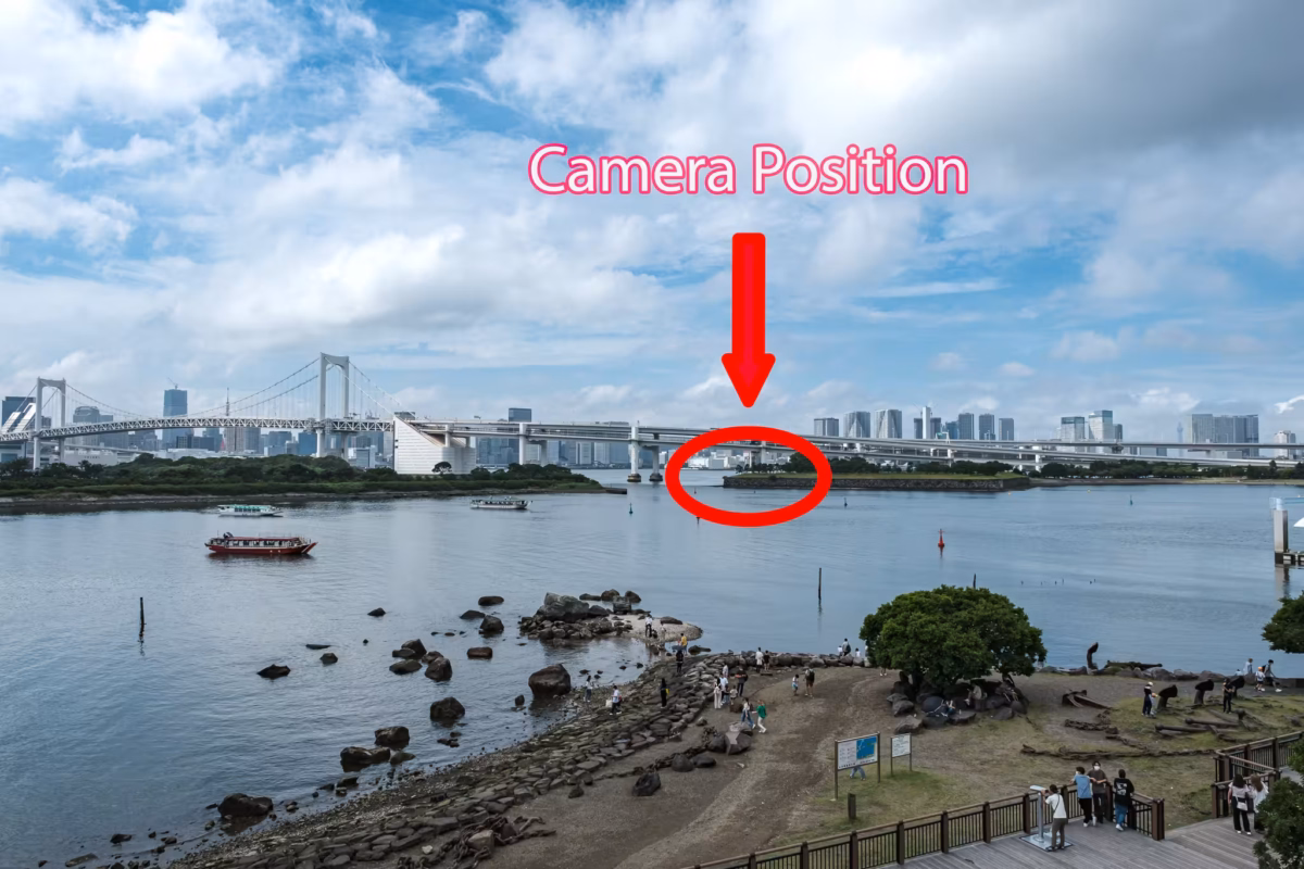 This photo indicated the location of Daiba Park next to Rainbow Bridge.