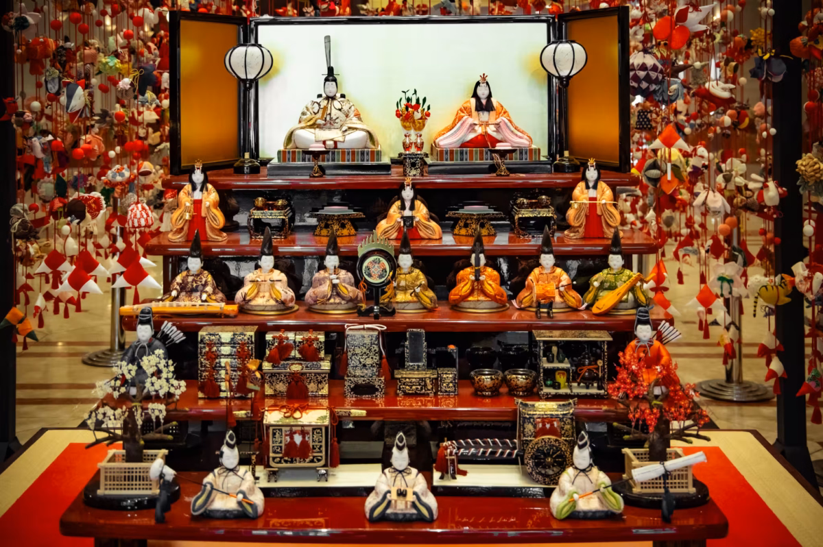 A full display case of Hina dolls.