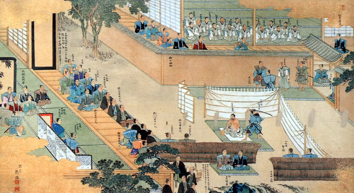 An Edo Period painting of Yoshio Ooishi's seppuku.