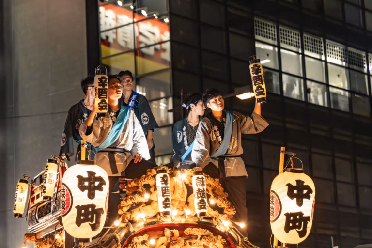 People on a dashi at the Hachioji Festival.