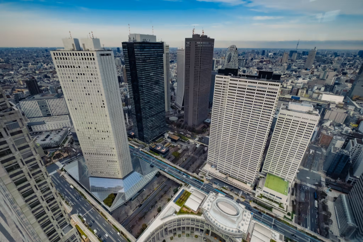 A group of skyscrapers in a city.